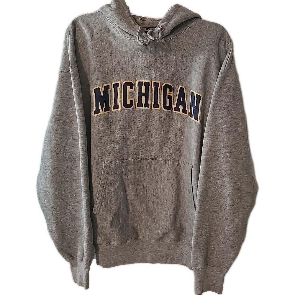 Champion Reverse Weave MICHIGAN Hoodie Size XL Embroidered‎ Patch Logo Y2K Gray